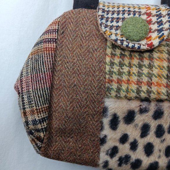 Range of Emotion Jeanea Michelle Purse Dont Forget Your Coat Brown Patches Wool - Picture 4 of 16